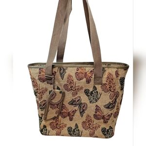 Vintage J. Garden Butterfly Tapestry Tote With Matching Cellphone Holder